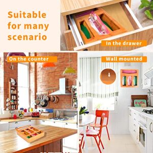 EZOGEVT Ziplock Bag Storage Organizer for Kitchen,Bamboo Baggie Organizer for Drawer,Compatible with Ziploc, Solimo, Glad, fit for Gallon, Quart, Sandwich and Snack Variety Size of Bags(4 Size in 1)