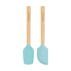 kitchenaid bamboo wood handled mini spatula set with silicone head, set of 2, aqua sky
