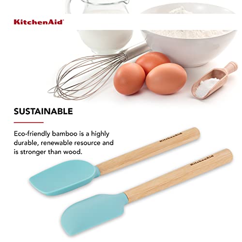 KitchenAid Bamboo Wood Handled Mini Spatula Set with Silicone Head, Set Of 2, Aqua Sky