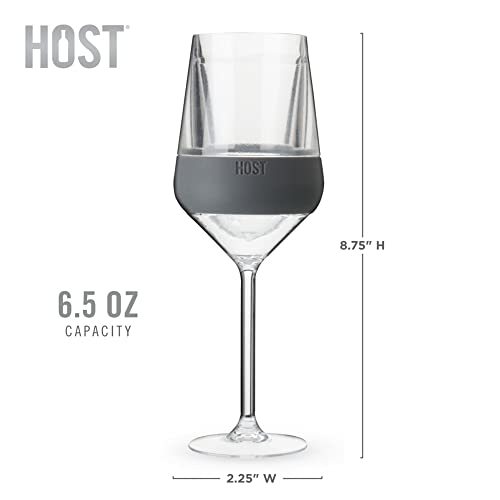 Host Wine Freeze Double-Walled Stemmed Wine Glasses Freezer Cooling Cups with Active Cooling Gel and Insulated Silicone Grip, 6.5 Oz Plastic Tumblers, Gray, Set of 2