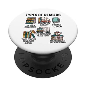book lover types of readers books librarian reading bookworm popsockets swappable popgrip
