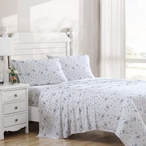 laura ashley home - king sheets, soft sateen cotton bedding set - sleek, smooth, & breathable home decor, garden muse blue