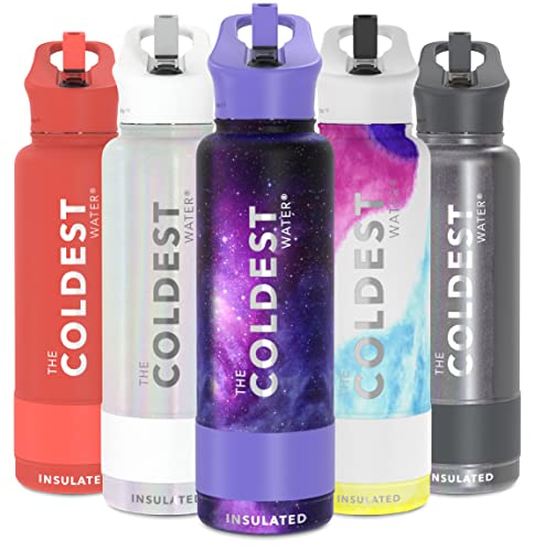 Coldest Sports Water Bottle with Straw Lid Vacuum Insulated Stainless Steel Metal Thermos Bottles Reusable Leak Proof Flask for Sports Gym (40 oz, Astro Purple)