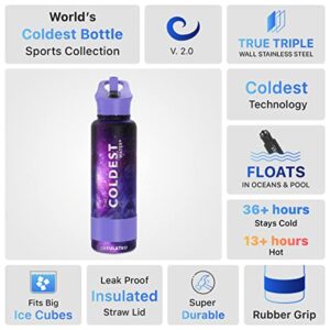 Coldest Sports Water Bottle with Straw Lid Vacuum Insulated Stainless Steel Metal Thermos Bottles Reusable Leak Proof Flask for Sports Gym (40 oz, Astro Purple)