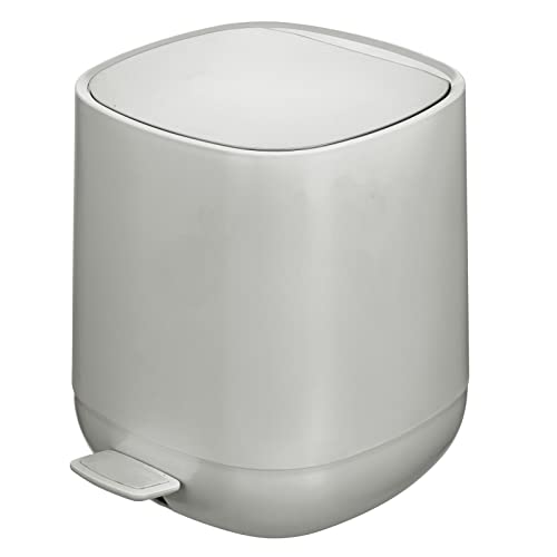 mDesign Plastic 1.3 Gallon/5 Liter Trash Can Waste Basket for Bathroom with Lid, Step Pedal Dustbin, and Removable Liner Bucket - Small Garbage Bin for Bathroom, Bedroom, or Office - Stone Gray