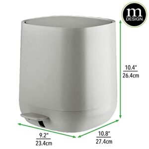 mDesign Plastic 1.3 Gallon/5 Liter Trash Can Waste Basket for Bathroom with Lid, Step Pedal Dustbin, and Removable Liner Bucket - Small Garbage Bin for Bathroom, Bedroom, or Office - Stone Gray