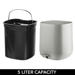 mDesign Plastic 1.3 Gallon/5 Liter Trash Can Waste Basket for Bathroom with Lid, Step Pedal Dustbin, and Removable Liner Bucket - Small Garbage Bin for Bathroom, Bedroom, or Office - Stone Gray