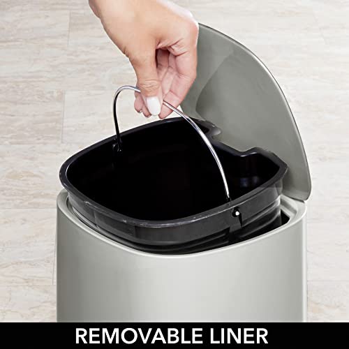 mDesign Plastic 1.3 Gallon/5 Liter Trash Can Waste Basket for Bathroom with Lid, Step Pedal Dustbin, and Removable Liner Bucket - Small Garbage Bin for Bathroom, Bedroom, or Office - Stone Gray