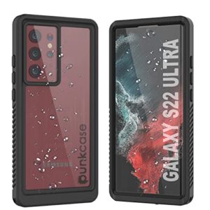 punkcase galaxy s22 ultra waterproof case [extreme series] [slim fit] [ip68 certified] [shockproof] [dirtproof] [snowproof] armor cover for galaxy s22 ultra 5g (6.8") (2022) [black]