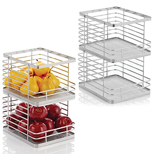 mDesign Stacking Wire Baskets Food Organizer Storage Metal Basket with Open Front for Kitchen Cabinet, Pantry, Cupboard, and Shelves - Organize Fruits, Snacks, and Vegetables - 4 Pack - Chrome