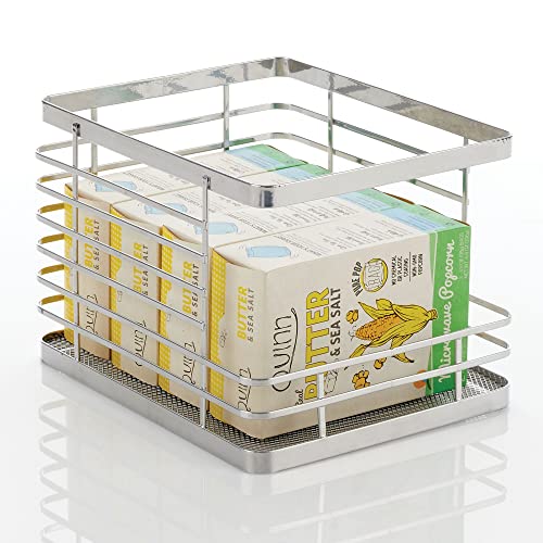 mDesign Stacking Wire Baskets Food Organizer Storage Metal Basket with Open Front for Kitchen Cabinet, Pantry, Cupboard, and Shelves - Organize Fruits, Snacks, and Vegetables - 4 Pack - Chrome