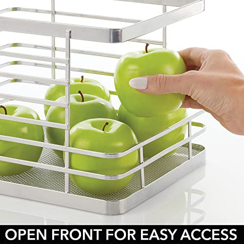 mDesign Stacking Wire Baskets Food Organizer Storage Metal Basket with Open Front for Kitchen Cabinet, Pantry, Cupboard, and Shelves - Organize Fruits, Snacks, and Vegetables - 4 Pack - Chrome