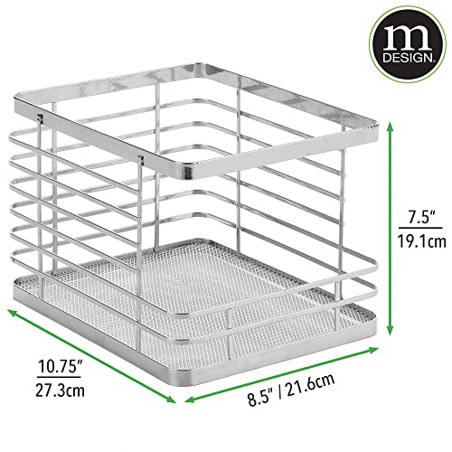 mDesign Stacking Wire Baskets Food Organizer Storage Metal Basket with Open Front for Kitchen Cabinet, Pantry, Cupboard, and Shelves - Organize Fruits, Snacks, and Vegetables - 4 Pack - Chrome