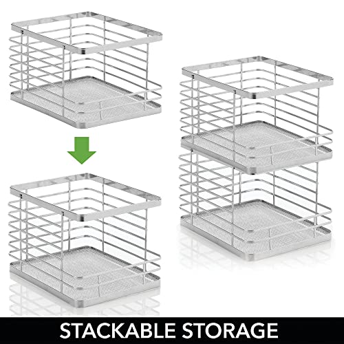 mDesign Stacking Wire Baskets Food Organizer Storage Metal Basket with Open Front for Kitchen Cabinet, Pantry, Cupboard, and Shelves - Organize Fruits, Snacks, and Vegetables - 4 Pack - Chrome