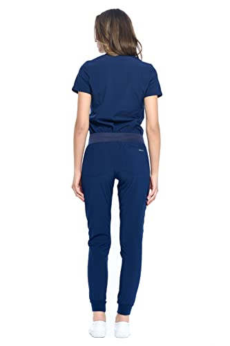 Dagacci Medical Uniform Women and Men Unisex 4-Way Stretch Jogger Scrub Set, Navy, M