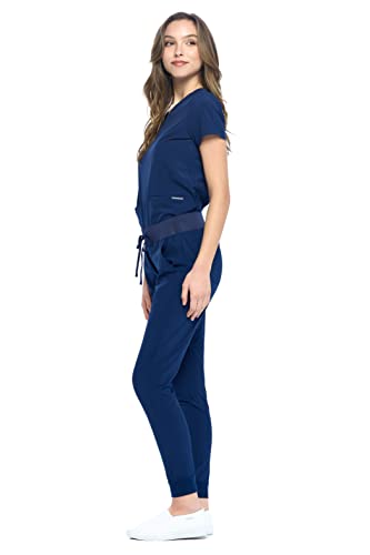 Dagacci Medical Uniform Women and Men Unisex 4-Way Stretch Jogger Scrub Set, Navy, M