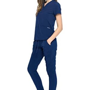 Dagacci Medical Uniform Women and Men Unisex 4-Way Stretch Jogger Scrub Set, Navy, M