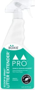 boxiepro scoop & spray litter extender – gently scented- 24 oz- probiotic formula- cleans and extends the life of your litter -best litter box odor eliminator & deodorizer