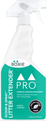 BoxiePro Scoop & Spray Litter Extender – Gently Scented- 24 oz- Probiotic Formula- Cleans and Extends The Life of Your Litter -Best Litter Box Odor Eliminator & Deodorizer