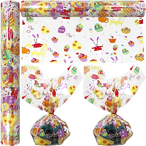 AnapoliZ Easter Eggs Cellophane Wrap Roll | 100’ Ft. Long X 16” In. Wide | 2.3 Mil Thick, Crystal Clear Design | Easter Bunny Cello Wrapping Paper, Treats, Baskets, Gifts |