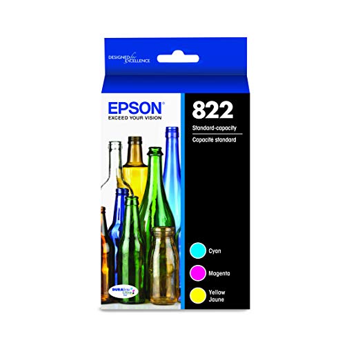 Epson 822 Standard Capacity, Cyan, Magenta, Yellow Jaune & T822 DURABrite Ultra Ink Standard Capacity Black Cartridge (T822120-S) for Select Workforce Pro Printers