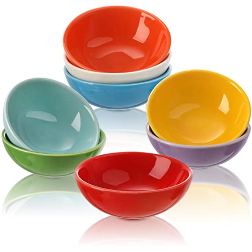 ZENFUN Set of 8 Ceramic Pinch Bowls Set, 3.5 Oz Porcelain Round Sauce Dipping Dishes, Mini Terracotta Dessert Bowls, Condiments Bowls in Bulk for Kitchen, Cooking Prep, Parties, Decor, Sushi