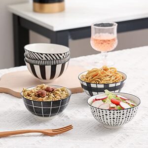 Porcelain Dessert Bowls Ice Cream Bowl - Ceramic Small Bowls 10 oz - Littlebowl for Rice | Soup | Snack | Side Dish - Japanese Black and White Bowl Set of 6 - Microwave and Dishwasher Safe - 4.75 Inch