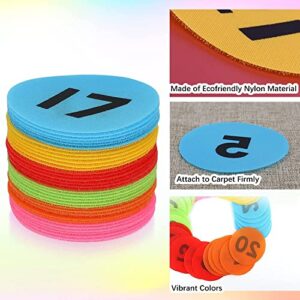 AIEX 36 Pack Carpet Spot Markers Nylon Carpet Markers Circles Marker Dots with Numbers 1 to 36 for Kindergarten Preschool Kids and Teachers (6 Colors)