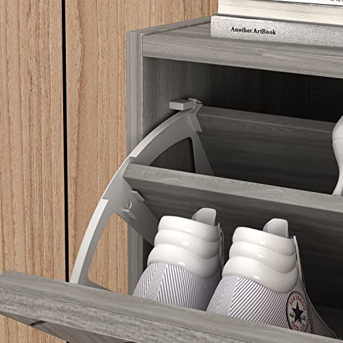 Homsee Modern Shoe Storage Cabinet with 2 Flip Drawers & Twill Louver Doors, Wood 2-Tier Shoe Rack Storage Organizer for Entryway, Hallway & Bedroom, Grey (22.4”L x 9.4”W x 29.5”H)