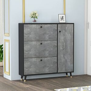 homsee shoe storage cabinet with 3 drawers and 1 door, 3-tier wood shoe rack organizer for entryway, hallway & closet, black and dark grey (47.2”l x 9.4”w x 47.2”h)