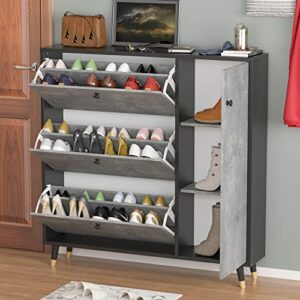 Homsee Shoe Storage Cabinet with 3 Drawers and 1 Door, 3-Tier Wood Shoe Rack Organizer for Entryway, Hallway & Closet, Black and Dark Grey (47.2”L x 9.4”W x 47.2”H)