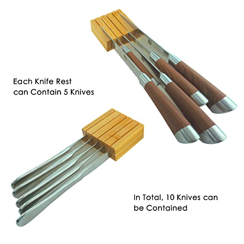 Knife Block Organizer - LIJEPNA In Drawer Organizer Bamboo Wood Drawer Knife Organizer - Designed to Hold 10 Knives(Not Included)-Keep Knife’s Blades Store Without Pointing Up