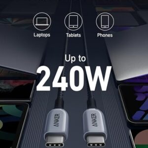 Anker 765 USB C to USB C Cable (240W 6ft Nylon), USB 2.0 Fast Charging USB C Cable for iPhone 15/15Pro/15Plus/ 15ProMax, MacBook Pro 2021, iPad Pro, iPad Air 4th, Samsung Galaxy S23+/S23 Ultra