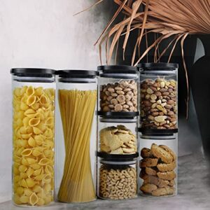 EcoEvo Glass Jars with Black lids, Glass Food Storage Containers with Stackable Lids, Glass Food Jars and Canisters Sets, Glass Pantry Jars with Airtight Lids, Glass Storage Jars (6 Pack of 26oz