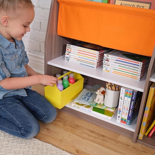 KidKraft Pocket Storage Wood Bookshelf with Slings and Shelves, Children's Furniture, Gray Ash