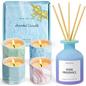 Scented Candles Set, Candles for Home Scented 4x2.0 oz/STRN Reed Diffuser Valentines Day, Home Fragrance Products Ocean Breeze/ 3.4oz/ 100ml