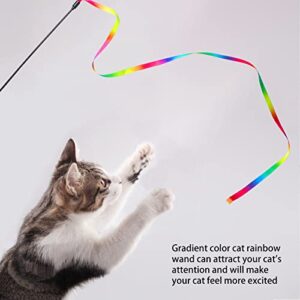 Yvnicll Interactive Cat Wand Toys, Interactive Cat Rainbow Wand Toys,Cat Wand Toy with Worms,Colorful Ribbon Charmer for Kitten (3 pcs)