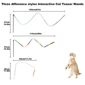 Yvnicll Interactive Cat Wand Toys, Interactive Cat Rainbow Wand Toys,Cat Wand Toy with Worms,Colorful Ribbon Charmer for Kitten (3 pcs)