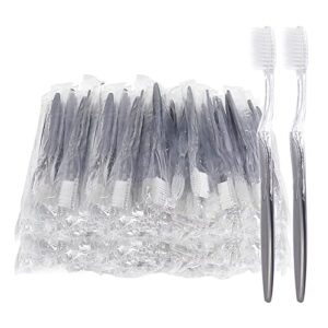 fkyzixeh grey handle toothbrush bulk, disposable toothbrushes individually packaged, toothbrush for travel, hotel and homeless (50 pack)