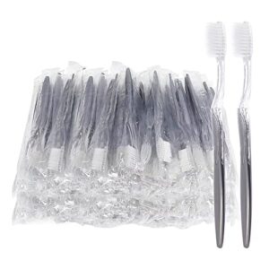 FKYzixeh Grey Handle Toothbrush Bulk, Disposable Toothbrushes Individually Packaged, Toothbrush for Travel, Hotel and Homeless (50 Pack)