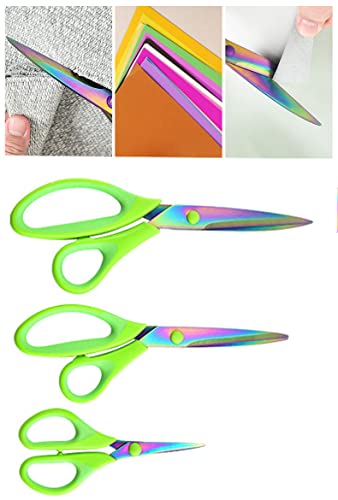 JISTL Craft Scissors Sharp Blades Fabric Scissors Rubber Soft Grip Handle Multipurpose Scissors Suitable for Sewing/Arts/Crafts/Office/School and Home (Green 3Pcs)
