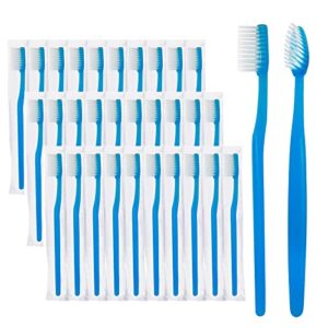 fkyzixeh blue handle toothbrushes individually wrapped, disposable toothbrush bulk for hotel, airb&b and homeless care (50 pack)