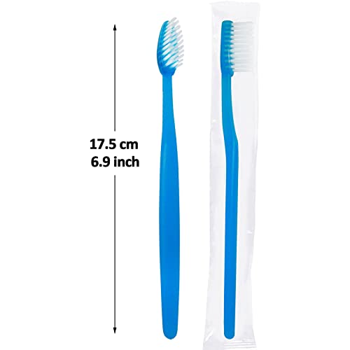 FKYzixeh Blue Handle Toothbrushes Individually Wrapped, Disposable Toothbrush Bulk for Hotel, Airb&b and Homeless Care (50 Pack)