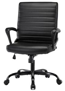 executive home office chair, ergonomic computer desk chair bonded leather, adjustable swivel rolling task chairs mid back with armrests