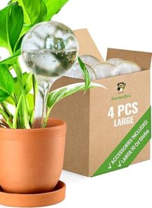 plant watering globes large plastic xl set of 4 - automatic plant waterer set for indoor and outdoor plant watering - self watering planter insert system with plastic watering bulbs (4, large )