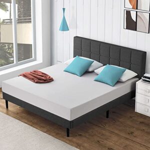 s secretland queen bed with headboard, platform bed with upholstered headboard and wood slat support, no box spring needed, non-slip without noise, under bed storage, easy assembly, grey