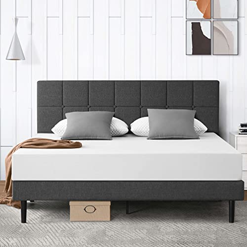 S SECRETLAND Queen Bed with Headboard, Platform Bed with Upholstered Headboard and Wood Slat Support, No Box Spring Needed, Non-Slip Without Noise, Under Bed Storage, Easy Assembly, Grey