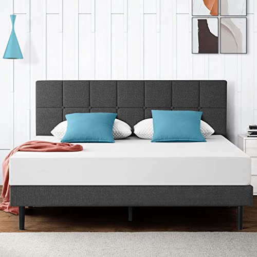 S SECRETLAND Queen Bed with Headboard, Platform Bed with Upholstered Headboard and Wood Slat Support, No Box Spring Needed, Non-Slip Without Noise, Under Bed Storage, Easy Assembly, Grey