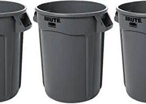 Rubbermaid Commercial 263200GY Round Brute Container Plastic 32 gal Gray (3)