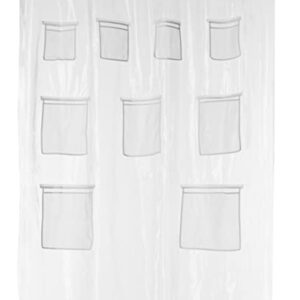 Amazon Basics 8-Gauge PEVA Shower Curtain or Liner with Mesh Storage Pockets - 72" x 72", Clear